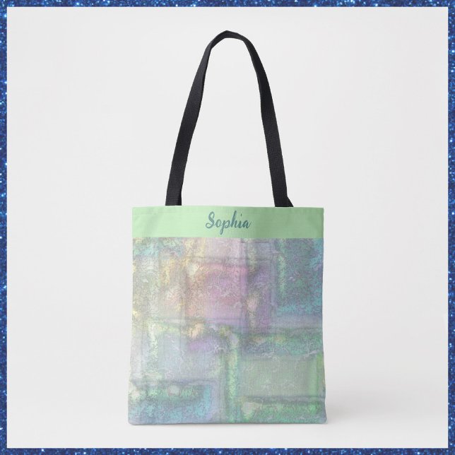 Abstract Green Blue Pink Textured Pattern Tote Bag (Creator Uploaded)