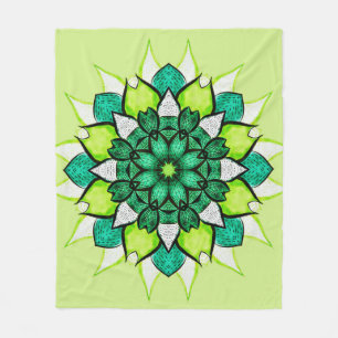 Abstract Green Boho Floral Mandala  Fleece Blanket