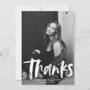 Abstract Green Brushstrokes Photo Graduation Thank You Card