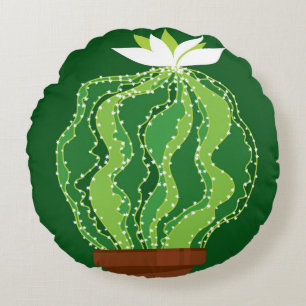 Abstract green cactus seamless pattern round cushion