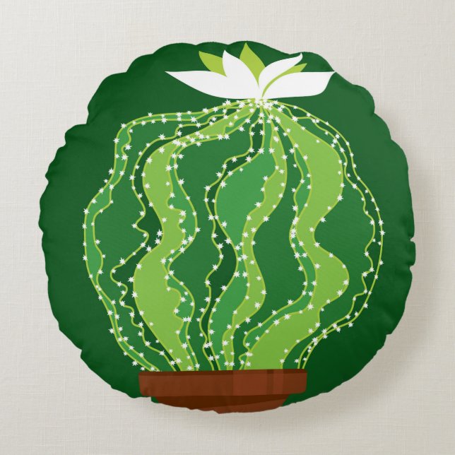 Abstract green cactus seamless pattern round cushion (Front)