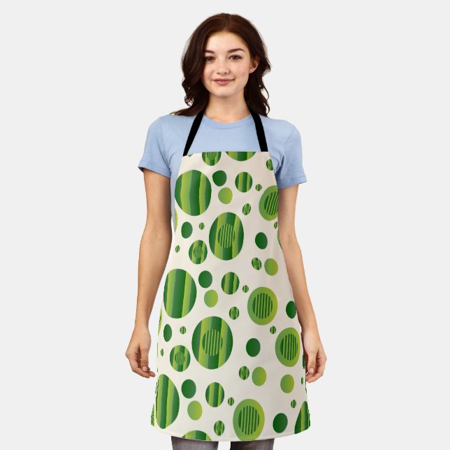 : Abstract Green Circles Pattern with Lines Apron (Worn)