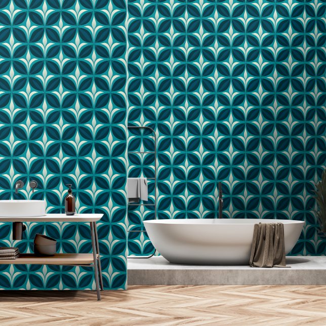 Abstract Green Circular Pattern Wallpaper (Bathroom)