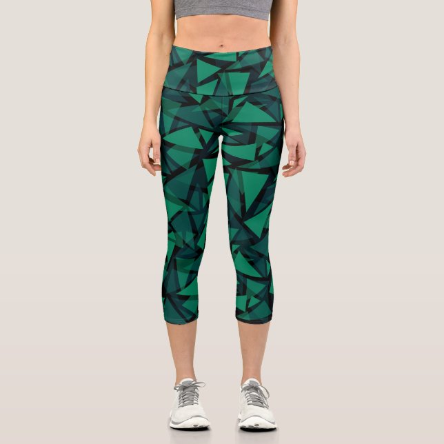 Abstract green emerald polygonal pattern throw pil capri leggings (Front)