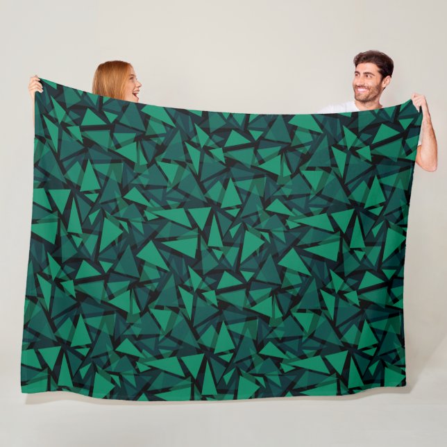 Abstract green emerald polygonal pattern throw pil fleece blanket (In Situ)
