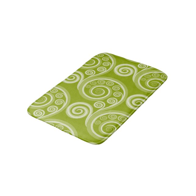 Abstract Green Fern Frond Swirl Bath Mat (Angled)