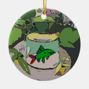 Abstract Green Fish, add, edit text Ceramic Ornament