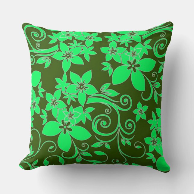 Abstract Green Floral Ornament Cushion (Front)