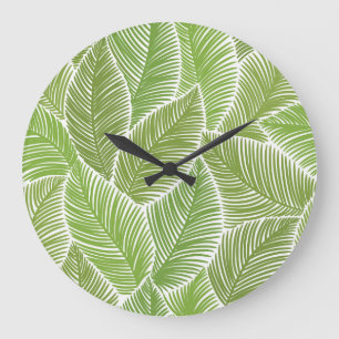Abstract green floral, seamless background. large clock