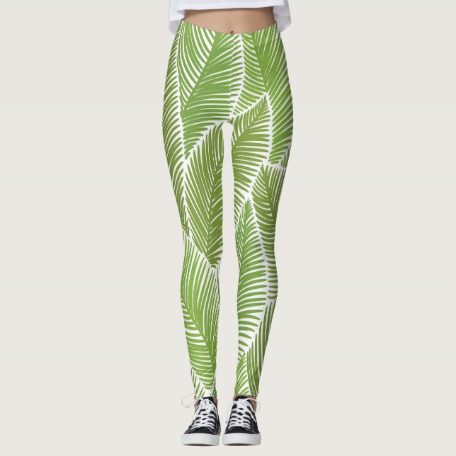 Abstract green floral, seamless background. leggings (Front)