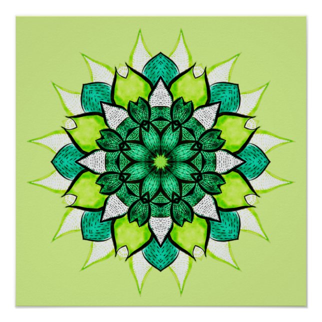 Abstract Green Flower Mandala Poster (Front)