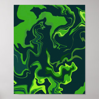 Abstract Green Fluid Swirls Poster