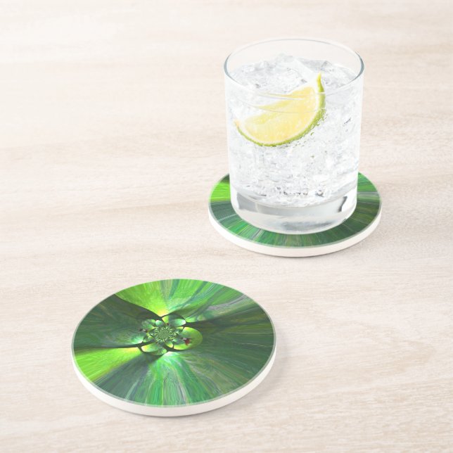 Abstract Green Foliage Fox Pattern Country Coaster (Side)