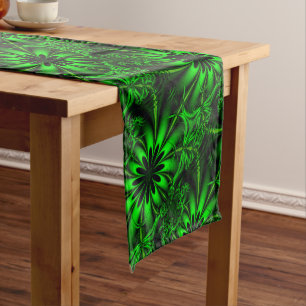 Abstract Green Fractal Jungle Short Table Runner