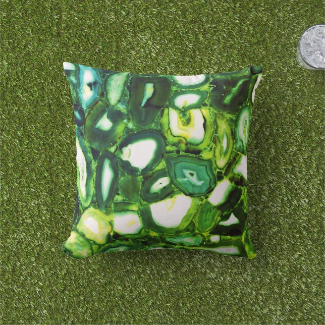 Abstract green geode, green gemstone  cushion (Grass)