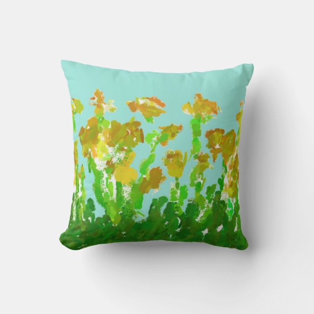 Abstract Green&Gold Floral Polyester Throw Pillow (Front)