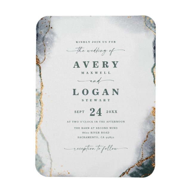 Abstract Green & Gold Magnetic Wedding Invitation Magnet (Vertical)