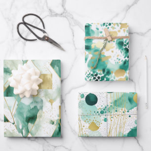 Abstract Green Gold White Wrapping Paper Sheet