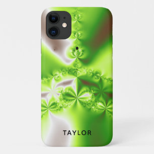 Abstract Green Gradient Fractal With Name iPhone 11 Case