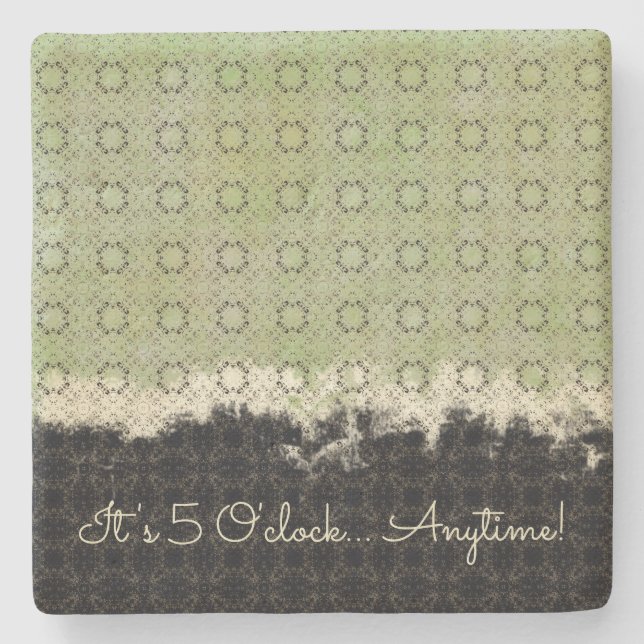 Abstract Green, Grey, Bronze Vintage Pattern Stone Coaster (Front)