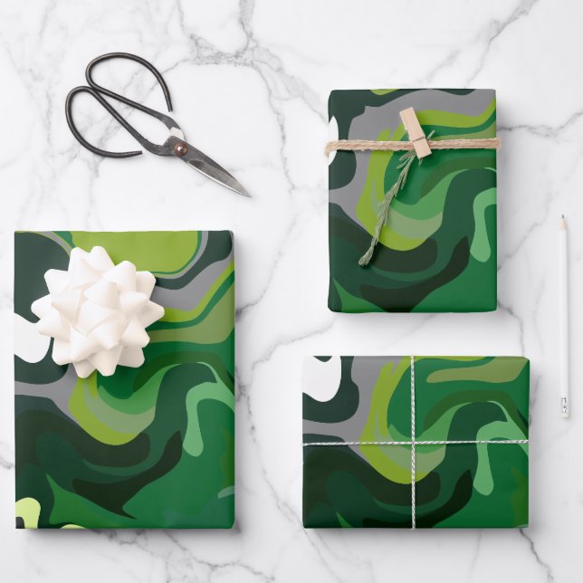 Abstract Green Harmony with Fluid Patterns Wrapping Paper Sheet (Front)