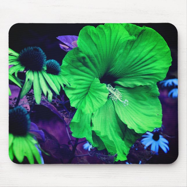 Abstract Green Hibiscus Flower Mouse Pad (Front)