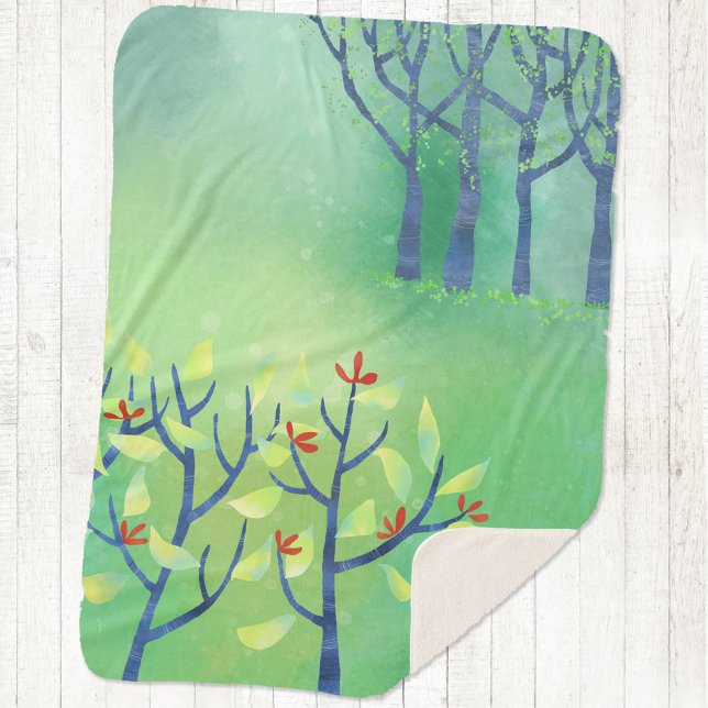 Abstract Green Landscape Art Sherpa Blanket (Abstract green contemporary landscape painting sherpa fleece blanket)