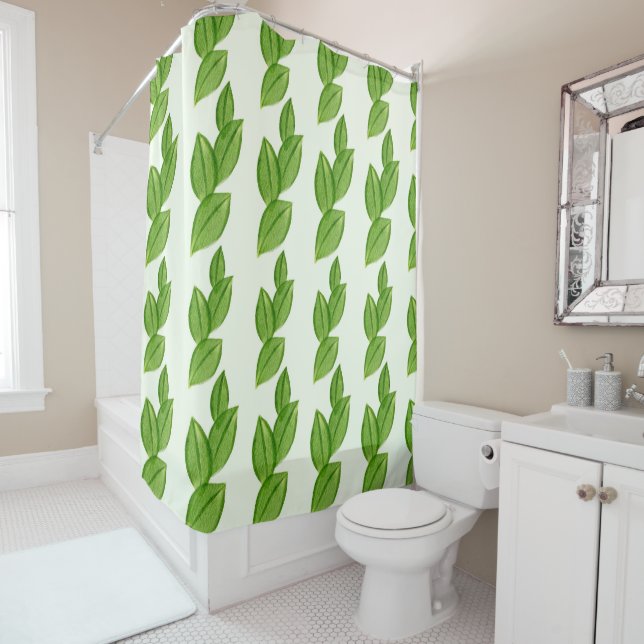 Abstract Green Leaf Pattern Shower Curtain (In Situ)