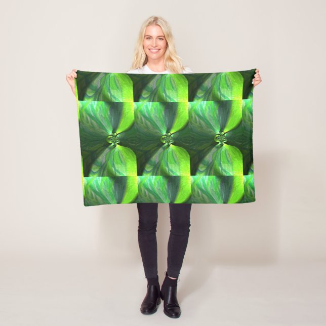Abstract Green Leaves Foliage Fox Pattern Fleece Blanket (In Situ)