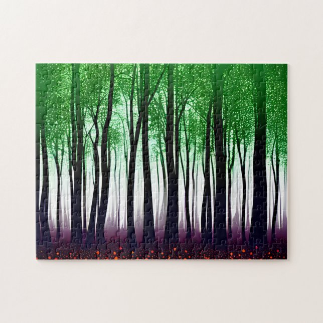 Abstract Green Leaves on Silhouette Tree Landscape Jigsaw Puzzle (Horizontal)