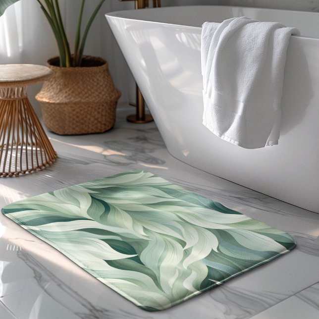 Abstract Green Leaves Pattern Nature Background Bath Mat (Creator Uploaded)