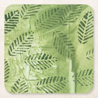 Abstract green leaves square paper coaster
