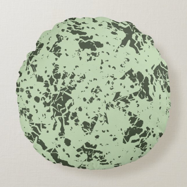 Abstract Green Marble with Splashes of Paint Throw Round Cushion (Front)