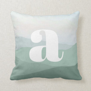 Abstract Green Mountain Watercolor Landscape Cushion