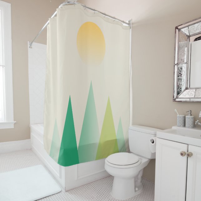 Abstract green mountains shower curtain (In Situ)