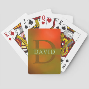 Abstract Green Orange Monogram Name Playing Cards