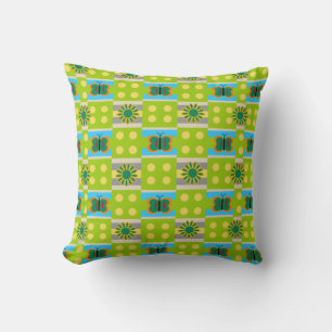 Abstract Green Pattern with Flowers Butterflies Cushion