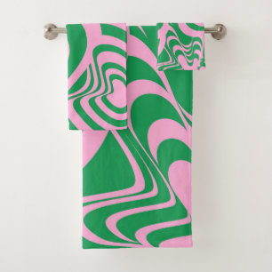 Abstract Green Pink Marble Bold Modern Minimalist  Bath Towel Set