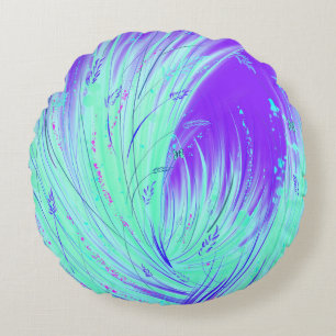 Abstract Green Purple Enchanted Garden Round Cushion