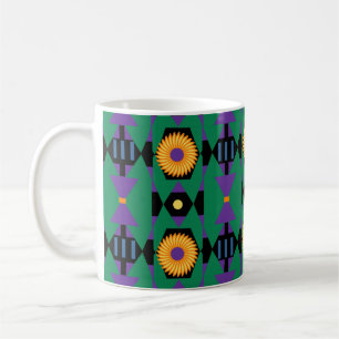 Abstract Green Purple Pattern with Yellow Flowers Coffee Mug
