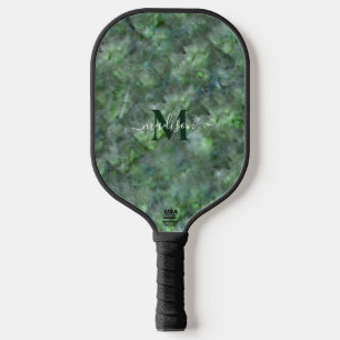 Abstract green quartz marble granite calligraphy pickleball paddle