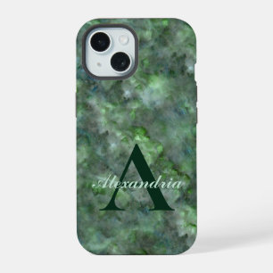 Abstract green quartz marble granite monogram iPhone 15 case