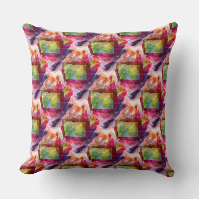 Abstract green, red wallpaper cushion (Front)