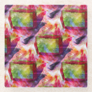 Abstract green, red wallpaper glass coaster