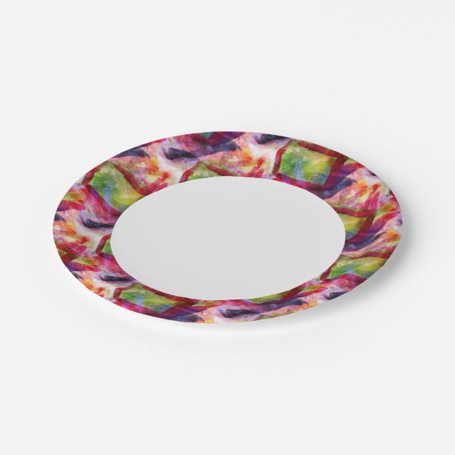 Abstract green, red wallpaper paper plate (Angled)