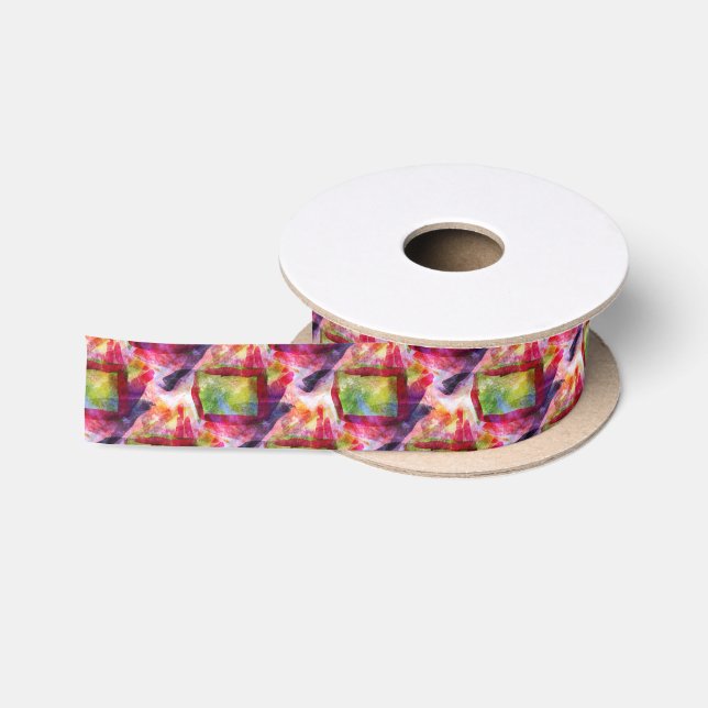 Abstract green, red wallpaper satin ribbon (Spool)