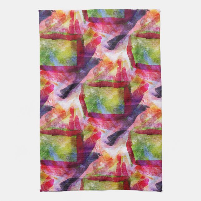 Abstract green, red wallpaper tea towel (Vertical)
