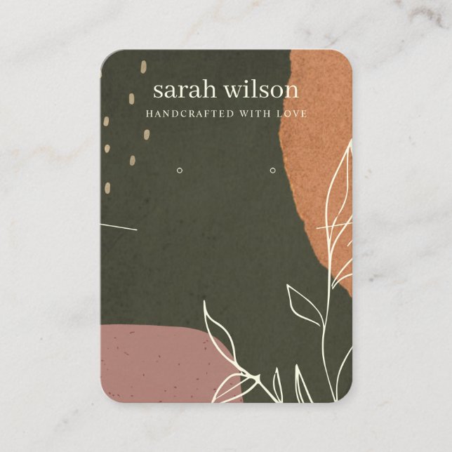 Abstract Green Rust Leaf Necklace Earring Display Business Card (Front)
