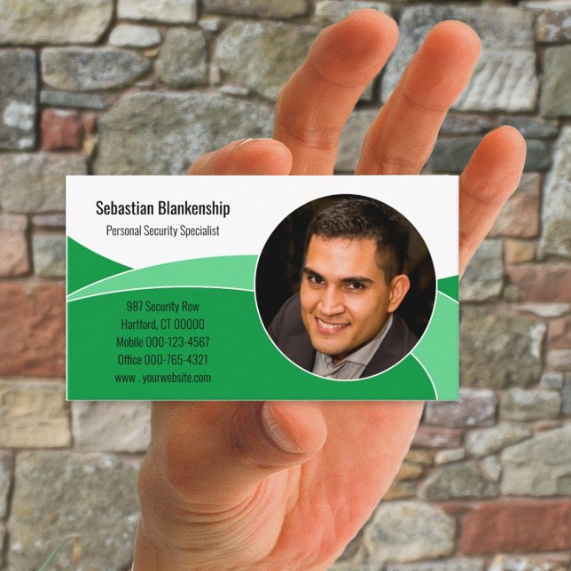 Abstract Green Security Professional Custom Photo Business Card (Creator Uploaded)