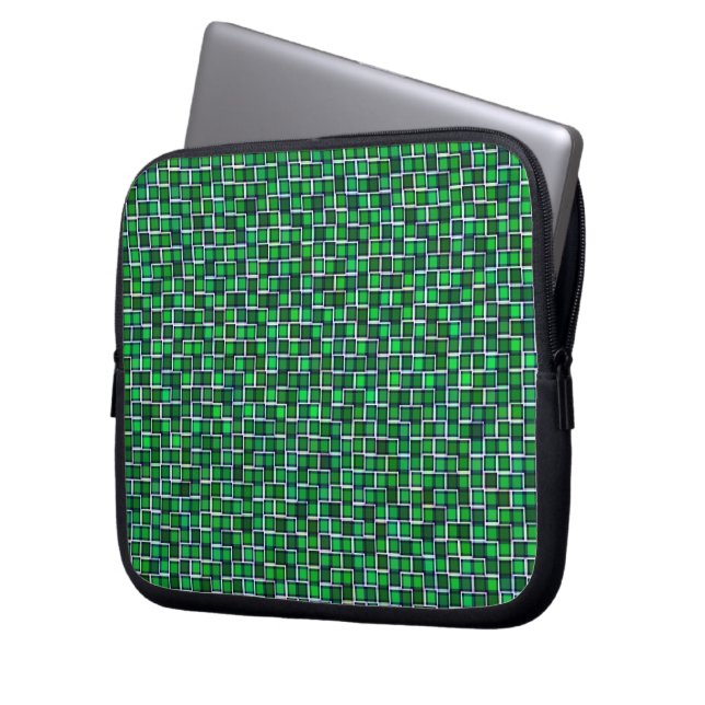 Abstract Green Squares Pattern Laptop Sleeve (Front Left)